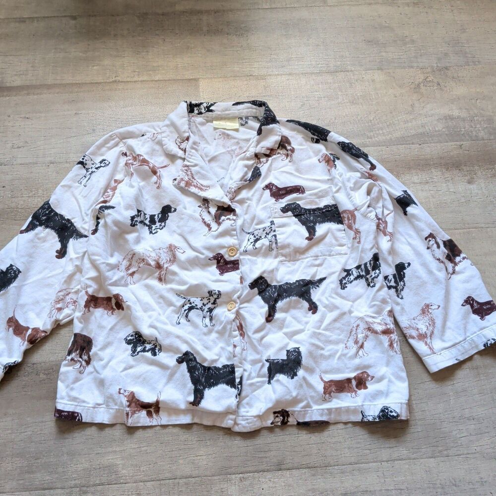 Vintage Victoria's Secret Dog Print Pajama Top Shirt XS 100% Cotton White